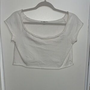 Brandy Melville White Cut off Bottom & Sleeves Crop Top | OS